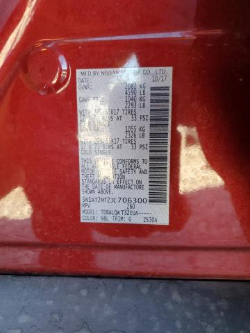 5N1AT2MT2JC706300 - 2018 NISSAN ROGUE S RED photo 12