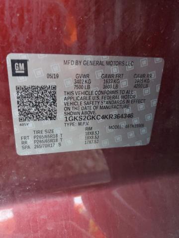 1GKS2GKC4KR364346 - 2019 GMC YUKON XL K1500 SLT RED photo 13