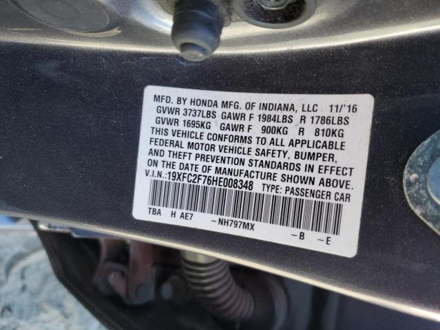 19XFC2F76HE008348 - 2017 HONDA CIVIC EX GRAY photo 12