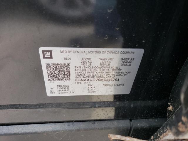 2GNAXUEV6M6146791 - 2021 CHEVROLET EQUINOX LT GRAY photo 13