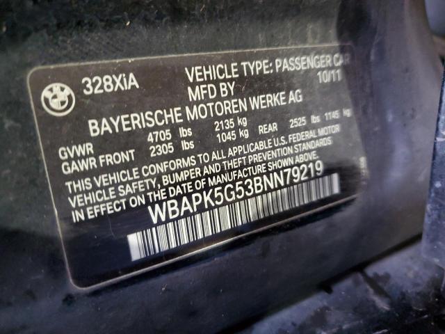 WBAPK5G53BNN79219 - 2011 BMW 328 XI SULEV BLACK photo 12