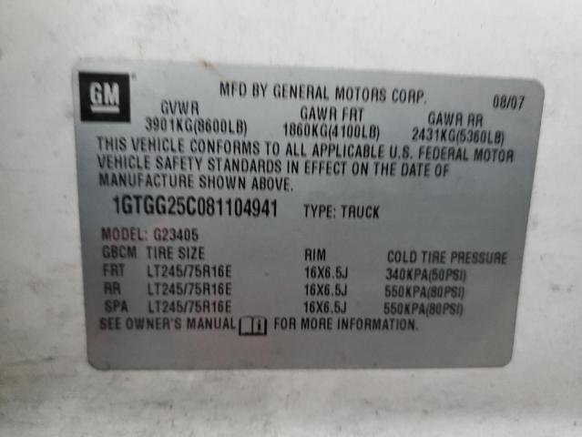 1GTGG25C081104941 - 2008 GMC SAVANA G2500 WHITE photo 13