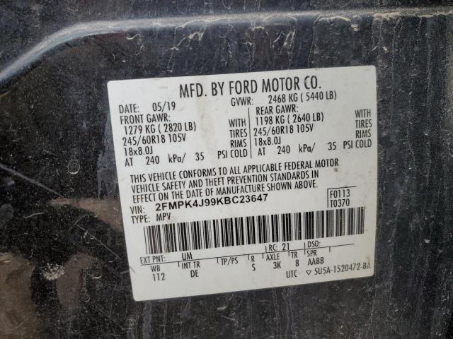 2FMPK4J99KBC23647 - 2019 FORD EDGE SEL BLACK photo 12