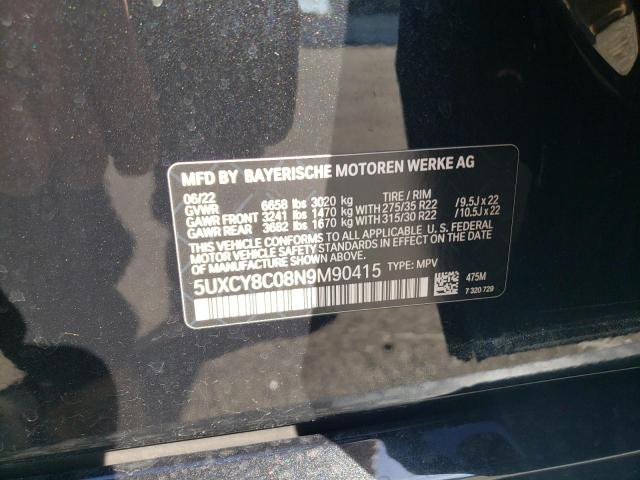 5UXCY8C08N9M90415 - 2022 BMW X6 M50I BLACK photo 12