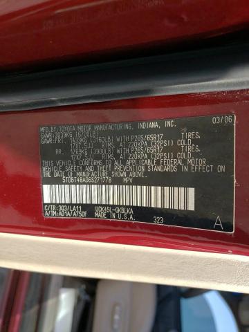 5TDBT48A06S271778 - 2006 TOYOTA SEQUOIA LIMITED RED photo 12