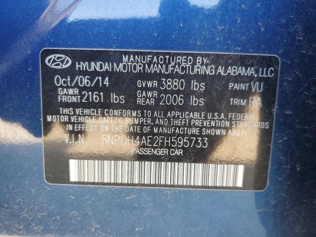 5NPDH4AE2FH595733 - 2015 HYUNDAI ELANTRA SE BLUE photo 12