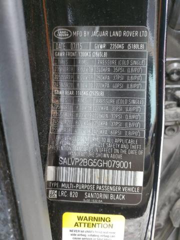 SALVP2BG5GH079001 - 2016 LAND ROVER RANGE ROVE SE BLACK photo 12