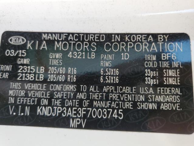 KNDJP3AE3F7003745 - 2015 KIA SOUL EV WHITE photo 12