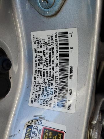 1HGFA16837L131184 - 2007 HONDA CIVIC EX SILVER photo 12