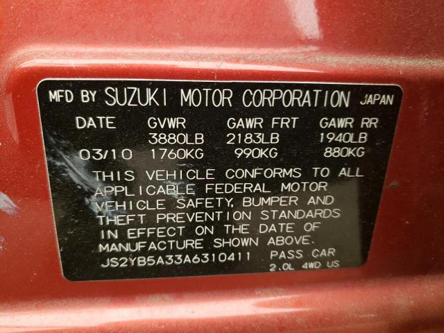 JS2YB5A33A6310411 - 2010 SUZUKI SX4 ORANGE photo 12