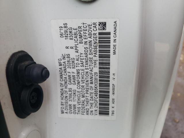 2HGFC4B85KH308129 - 2019 HONDA CIVIC SPORT 白色 照片 12