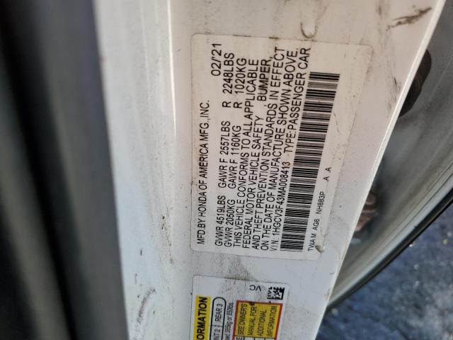 1HGCV3F43MA008413 - 2021 HONDA ACCORD HYBRID EX WHITE photo 13