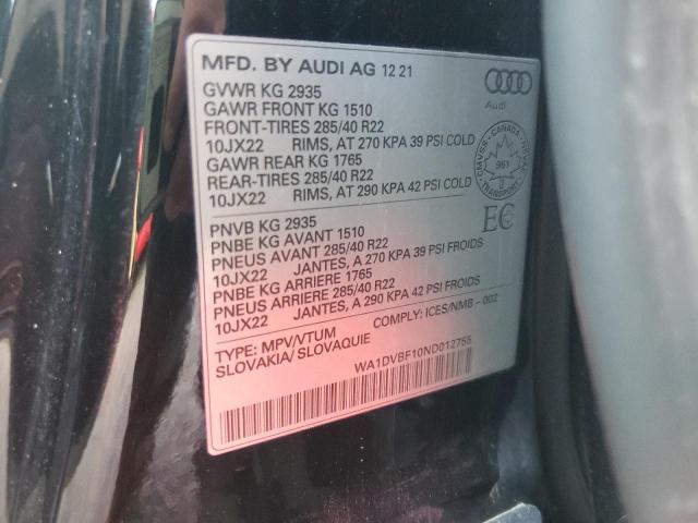 WA1DVBF10ND012755 - 2022 AUDI Q8 PROGRESSIV BLACK photo 13