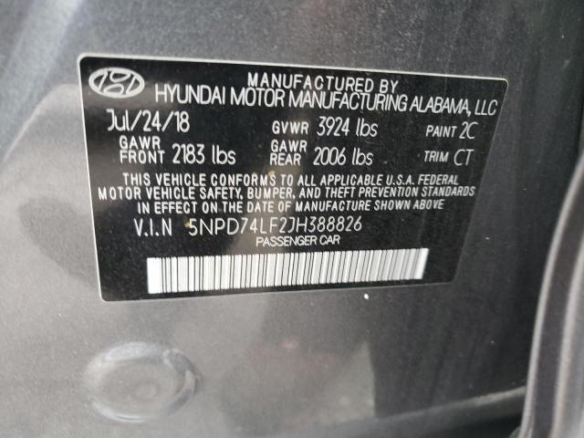 5NPD74LF2JH388826 - 2018 HYUNDAI ELANTRA SE GRAY photo 12