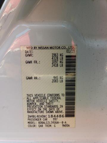 1N4BL4EV0KC184486 - 2019 NISSAN ALTIMA SL WHITE photo 13