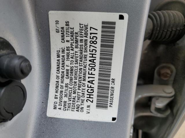 2HGFA1F50AH578517 - 2010 HONDA CIVIC LX SILVER photo 12