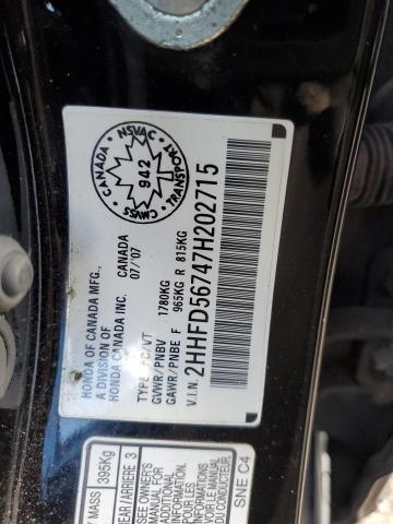 2HHFD56747H202715 - 2007 ACURA CSX PREMIUM NAVIGATION BLACK photo 12