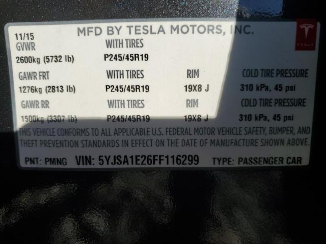 5YJSA1E26FF116299 - 2015 TESLA MODEL S GRAY photo 13