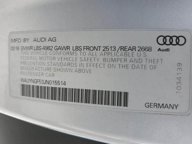 WAUYNGF53JN015514 - 2018 AUDI A5 PREMIUM PLUS SILVER photo 13