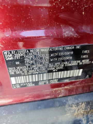 2T3C1RFV6MW144445 - 2021 TOYOTA RAV4 XLE PREMIUM BURGUNDY photo 13