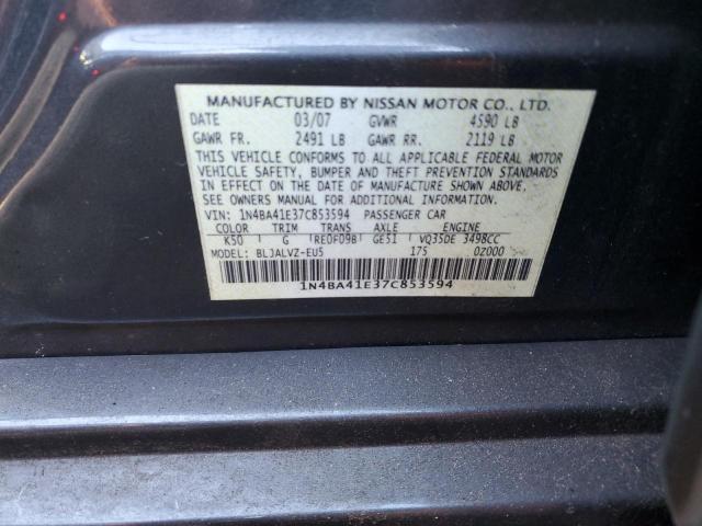 1N4BA41E37C853594 - 2007 NISSAN MAXIMA SE GRAY photo 12