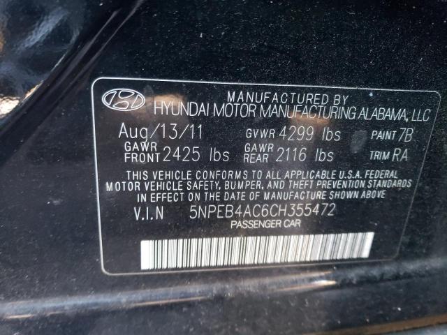 5NPEB4AC6CH355472 - 2012 HYUNDAI SONATA GLS BLACK photo 12