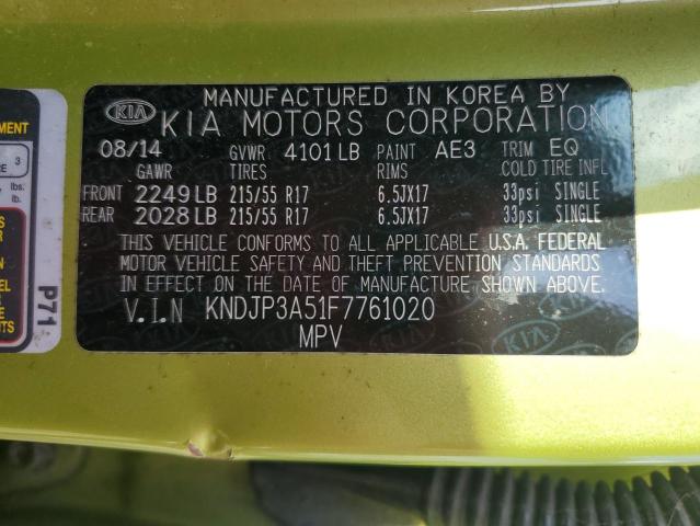 KNDJP3A51F7761020 - 2015 KIA SOUL + GREEN photo 13