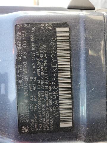 WBABK8333XEY92598 - 1999 BMW 328 IC AUTOMATIC BLUE photo 12