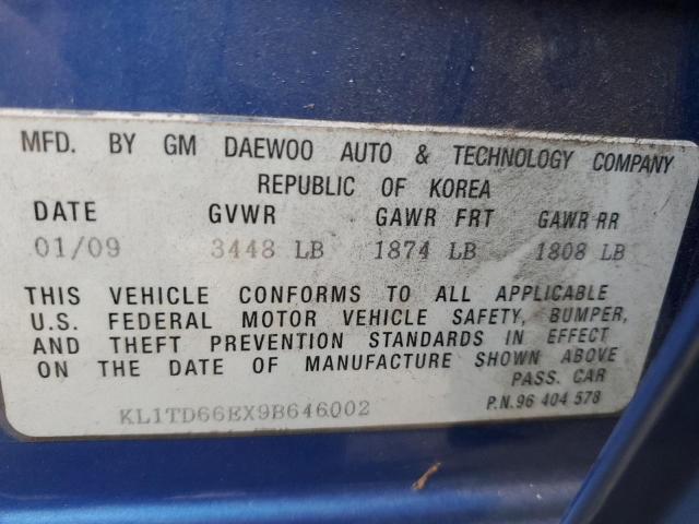 KL1TD66EX9B646002 - 2009 CHEVROLET AVEO LS Mavi foto 13