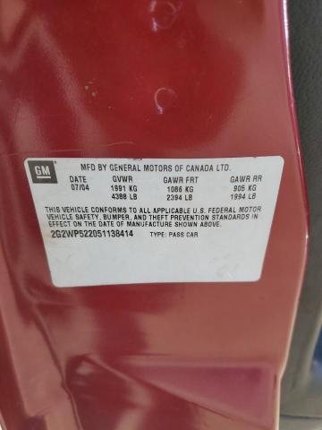 2G2WP522051138414 - 2005 PONTIAC GRAND PRIX 红色 照片 12