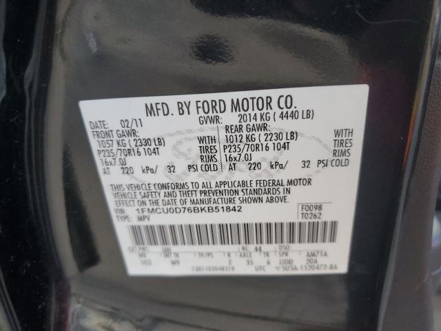 1FMCU0D76BKB51842 - 2011 FORD ESCAPE XLT BLACK photo 12