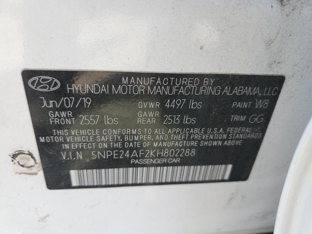 5NPE24AF2KH802288 - 2019 HYUNDAI SONATA SE WHITE photo 12