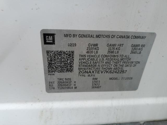 2GNAXTEV7K6242257 - 2019 CHEVROLET EQUINOX LT WHITE photo 13