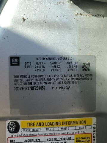 1G1ZE5E17BF281052 - 2011 CHEVROLET MALIBU LTZ ვერცხლისფერი ფოტო 13