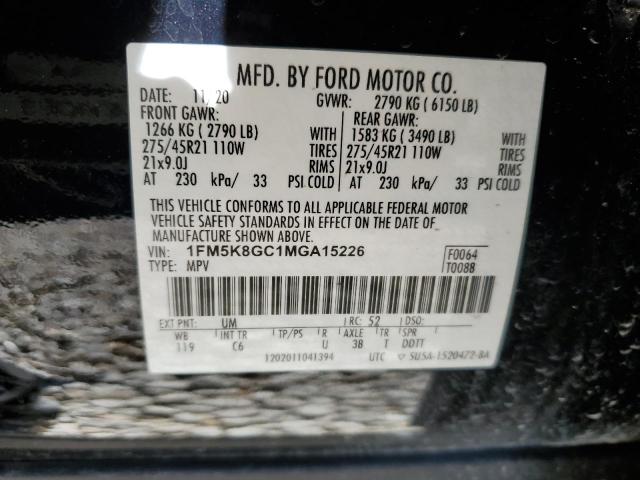 1FM5K8GC1MGA15226 - 2021 FORD EXPLORER ST BLACK photo 13