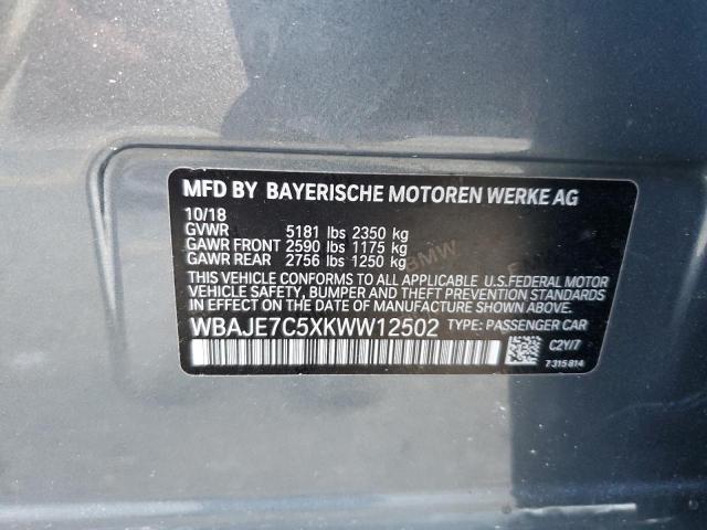 WBAJE7C5XKWW12502 - 2019 BMW 540 XI GRAY photo 12