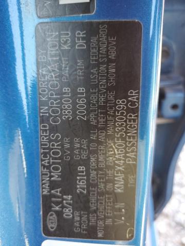 KNAFX4A60F5330598 - 2015 KIA FORTE LX BLUE photo 12