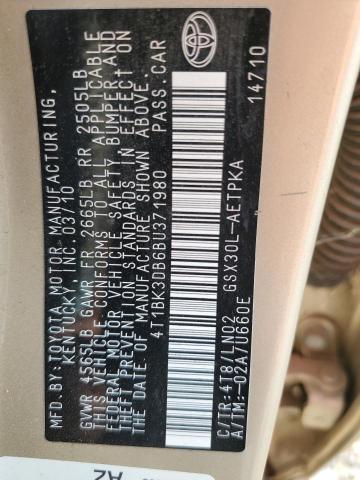 4T1BK3DB6BU371980 - 2011 TOYOTA AVALON BASE GOLD photo 12