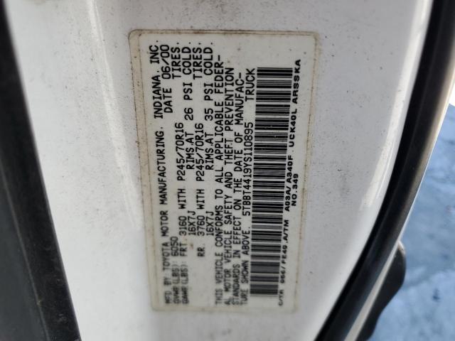 5TBBT4419YS110895 - 2000 TOYOTA TUNDRA ACCESS CAB თეთრი ფოტო 12