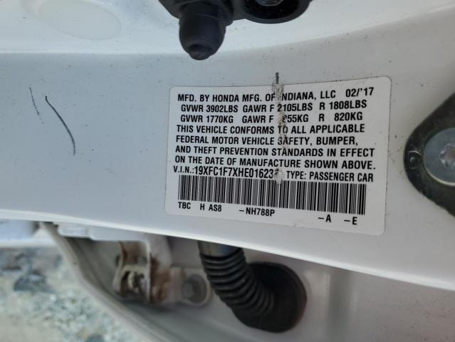 19XFC1F7XHE016236 - 2017 HONDA CIVIC EXL თეთრი ფოტო 12