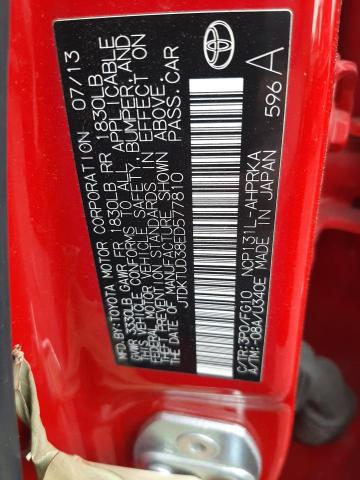 JTDKTUD38ED577810 - 2014 TOYOTA YARIS RED photo 12