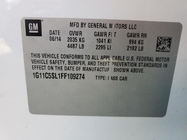 1G11C5SL1FF109274 - 2015 CHEVROLET MALIBU 1LT WHITE photo 13