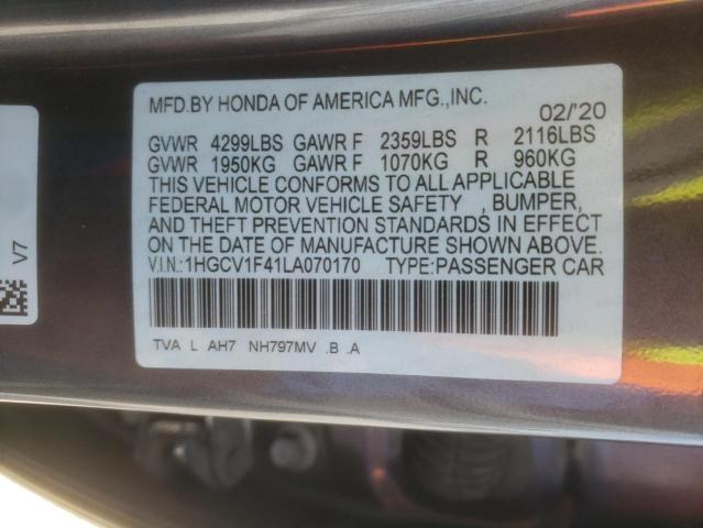 1HGCV1F41LA070170 - 2020 HONDA ACCORD EX GRAY photo 12