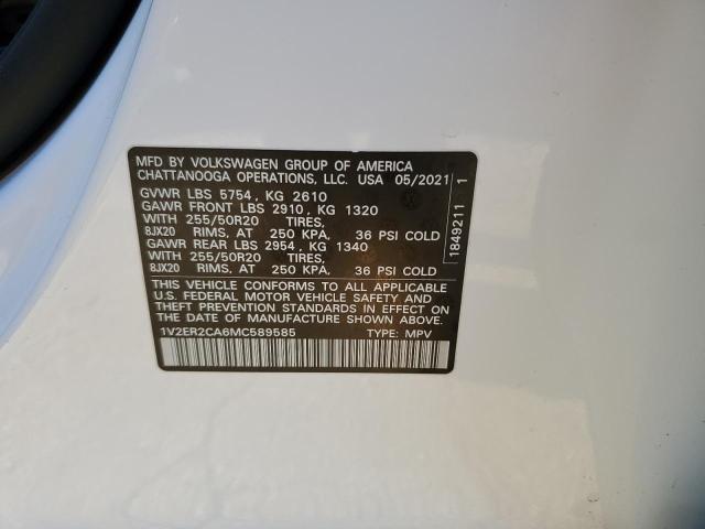 1V2ER2CA6MC589585 - 2021 VOLKSWAGEN ATLAS SEL WHITE photo 14