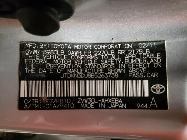 JTDKN3DU8B5263738 - 2011 TOYOTA PRIUS SILVER photo 12