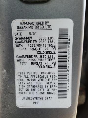 JN8DR09Y61W610777 - 2001 NISSAN PATHFINDER LE 银色 照片 13