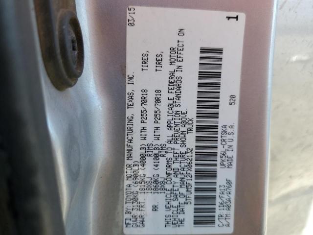 5TFUM5F12FX062132 - 2015 TOYOTA TUNDRA DOUBLE CAB SR/SR5 SILVER photo 12