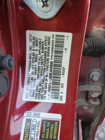 1HGFA16808L043095 - 2008 HONDA CIVIC EX MAROON photo 12