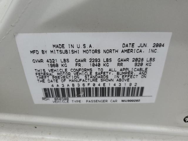 4A3AB36F04E143192 - 2004 MITSUBISHI GALANT ES MEDIUM WHITE photo 12