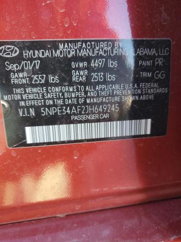 5NPE34AF2JH649245 - 2018 HYUNDAI SONATA SPORT RED photo 12